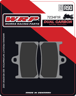 WRP Brake Pads Dual Carbon Racing / Trackday 7234 F1R
Fitment
Same as SBS 634DC
Suzuki GSX-8R
Yamaha R1 (1998-2006), (15-24) 
Yamaha R6 (1999+)
Yamaha R7 (2021+)
Yamaha MT-10 (2016+)
Yamaha MT-09 (2014+)
Yamaha FZ-07 / MT-07 (2014+)
Equivalent to Galfer 178
Equivalent to Vesrah VD-248
Equivalent to EBC FA252 / FA380