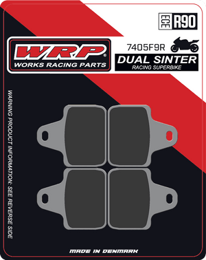 WRP Brake Pads Dual Sinter DS Racing Superbike 7405 F9R (Accossato Calipers) (Front (4/pc)
Fitment
Same as SBS 805 DS-1 / DS
Accossato PZ-01 108mm Calipers
Accossato PZ-02 108mm Calipers
Accossato PZ-03 108mm Calipers
Accossato PZ-04 108mm Calipers
Accossato PZ-05 108mm Calipers
Accossato PZ-06 60mm Calipers
Accossato PZ-07 100mm Calipers