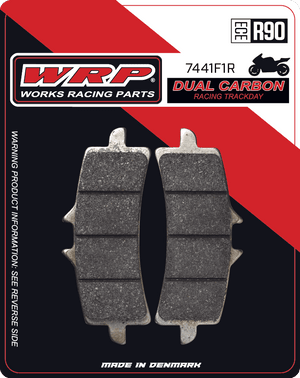 WRP Brake Pads Dual Carbon Racing / Trackday 7441 F1R
Fitment
OEM Brembo M4, M50, GP4-RS, Stylema, GP4-RX, GP4-MS / DS1
Same as SBS 841 DC
Aprilia RSV4 1000 ABS (2009-2014)
Aprilia RSV4 1000 Factory (2009-2011)
Aprilia RSV4 1000 Factory APRC ABS (2014-2016)
Aprilia RSV4 1100 (non-Factory) (2019+)
Aprilia RSV4 1100 Factory (2019-2024)
Ducati 848 EVO (2011-2012)
Ducati 1098 (2007-2010)
Ducati 1098/S Streetfighter (2009-2014)
Ducati Streetfighter V2 (2025)
Ducati 1198 S/SP (2009-2013)
Ducati Hypermotard 1100/SP/EVO (2007-2013)
Ducati Panigale 1199 (2012-2015)
Ducati Panigale 1299 (2015+)
Ducati Panigale V2 (2025)
Ducati Panigale V4 (2018-2024)
Ducati Panigale V4 S (2018-2024)
Ducati Panigale V4 R (2019+)
Ducati Monster V2
Honda CBR 1000 RR-R Fireblade SP/SP2 (2023+) (Brembo)
Kawasaki Ninja H2 (2015+)
Kawasaki Ninja ZX-10R (2016+)
Kawasaki ZH2 SE 1000 (2021+)
KTM Duke 690/R (2014-2017)
KTM RC8 1190 (2008-2015)
KTM RC8 C 890
KTM SuperDuke 1290/R (2014+)
MV Agusta F4 (2012+)
MV Agusta F4 (2008-2011)
Suzuki GSX-R 600 / 750 (2011+)
Suzuki GSX-R 1000 (2012+)
Suzuki GSX-R 1000 R (17-19)
Suzuki Hayabusa (2013+)
Yamaha R1 (2025+)
Yamaha R9 (2025+)
Equivalent to Galfer 373
Equivalent to Vesrah VD-9031
Equivalent to EBC FA447